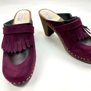 MAGUBA Suede Leather Clogs Womens 37 US 7 EUC Comfort High Heel Alderwood‎ Sole